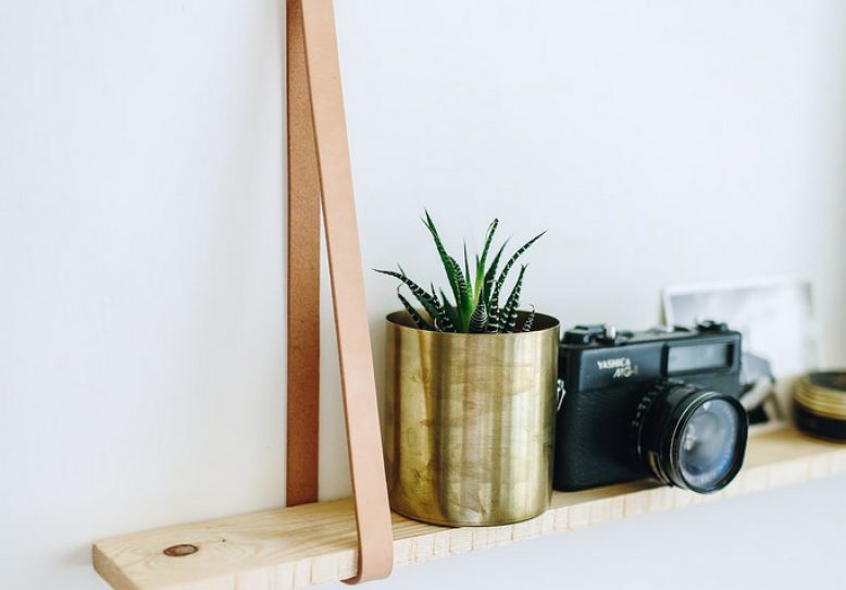 DIY Hanging Leather Shelves