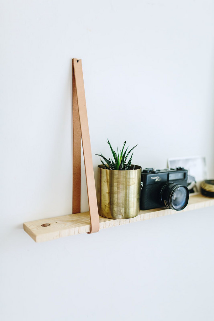DIY Hanging Leather Shelves